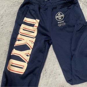 navy blue graphic sweats